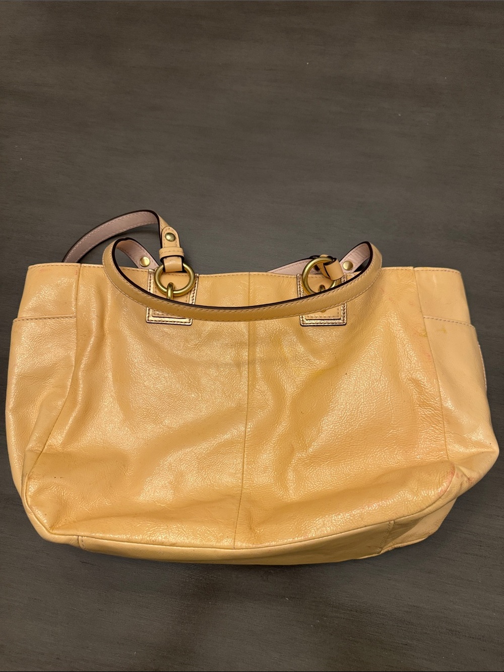 Coach Beige Leather Patchwork Tote with Coral and Tan Accents - Picture 7 of 7